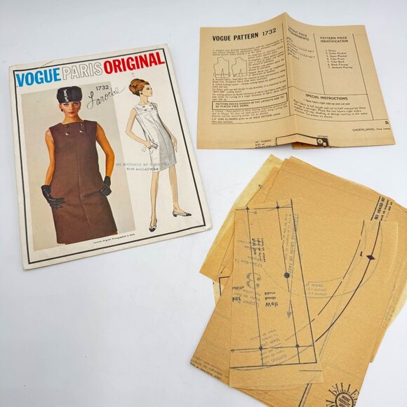 VOGUE PARIS Original w/Label 1960s Laroche Shift Slim Dress Pattern 1732 Size 14 - Picture 3 of 7